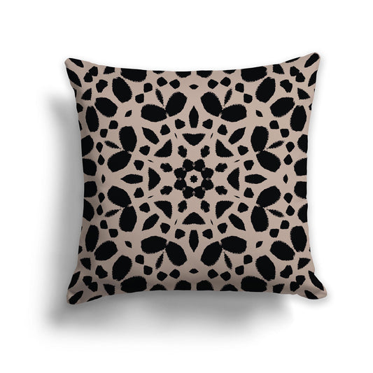 Square Throw Pillow with Black and Taupe Large Circular Pattern