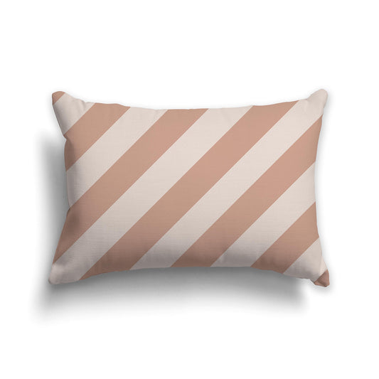 Throw Pillow with Salmon and Taupe Diagonal Bars on Both Sides | Faux Suede | 20 x 14 inches