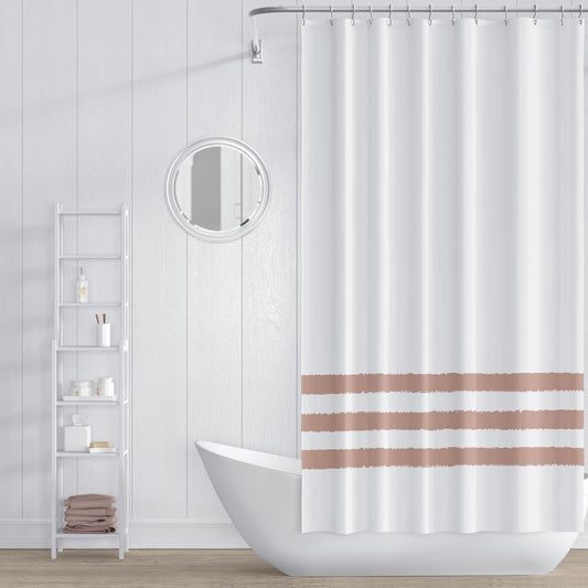 White Shower Curtain with Salmon Hand-painted Stripe Print | SC-1139-A33