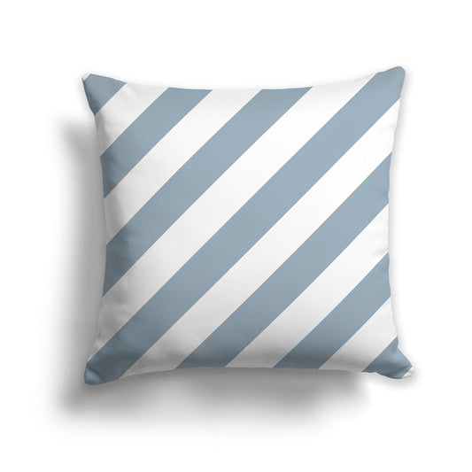 Square Throw Pillow with Blue-grey and White Diagonal Bars