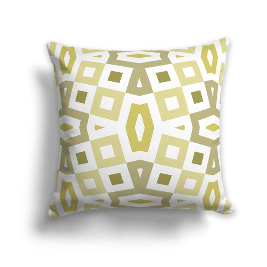 White Throw Pillow with Multi-tone Green Geometric Pattern on Both Sides | Faux Suede | 14 x 14 inches