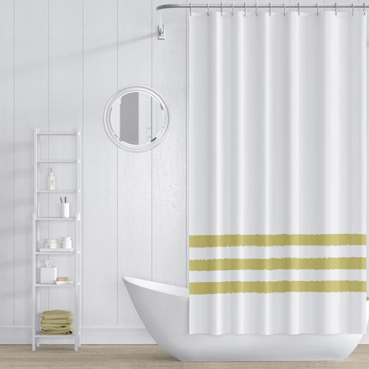 White Shower Curtain with Lime Green Hand-painted Stripe Print | SC-1142-300
