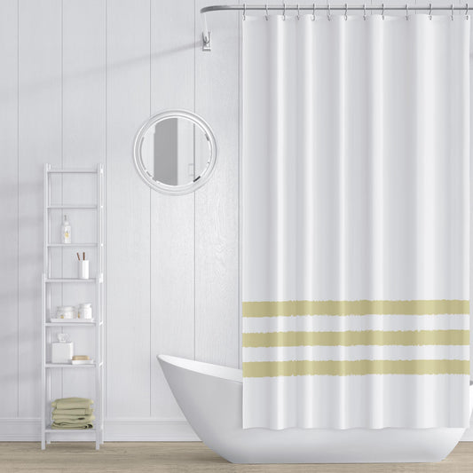 White Shower Curtain with Light Lime Green Hand-painted Stripe Print | SC-1142-367