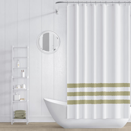 White Shower Curtain with Light Green Hand-painted Stripe Print | SC-1142-467