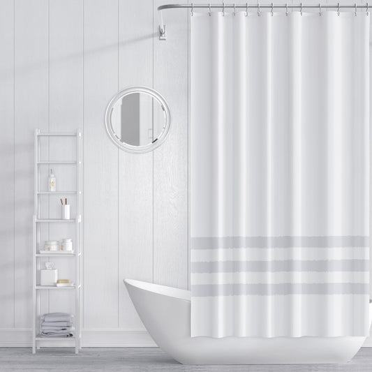 White Shower Curtain with Pale Grey Hand-painted Stripe Print | SC-1151-367