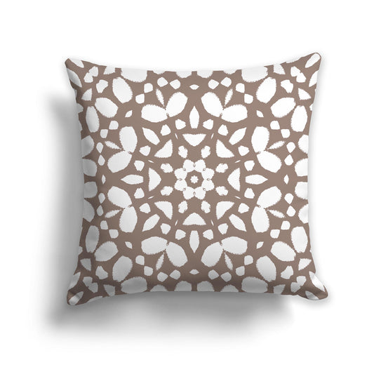 Square Throw Pillow with Large White and Brown Circular Graphic