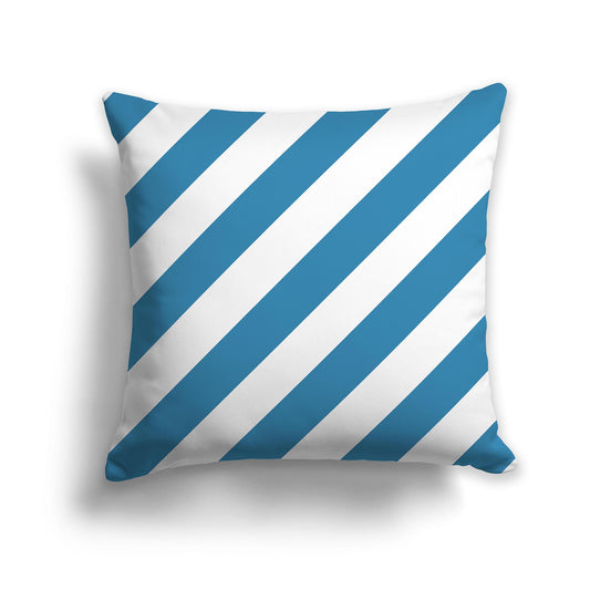 Square Throw Pillow with Medium Blue-turquoise and White Diagonal Bars