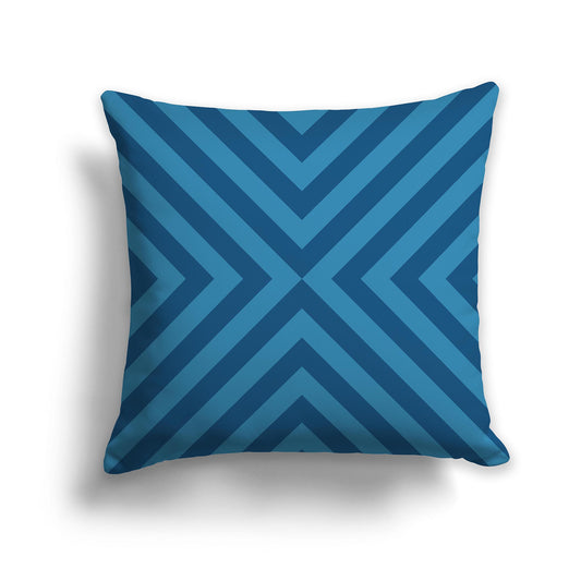 Square Throw Pillow with Two-tone Blue-turquoise Radiating Diagonal Bars