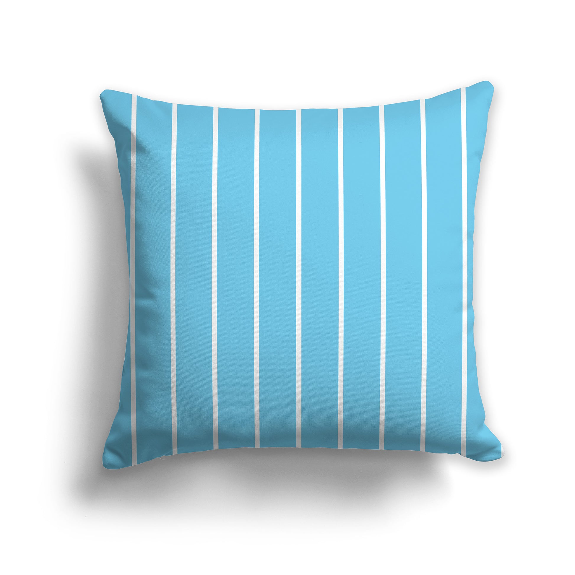 14 inch Throw Pillow with Light Blue-turquoise and White Thin Vertical Stripe Pattern