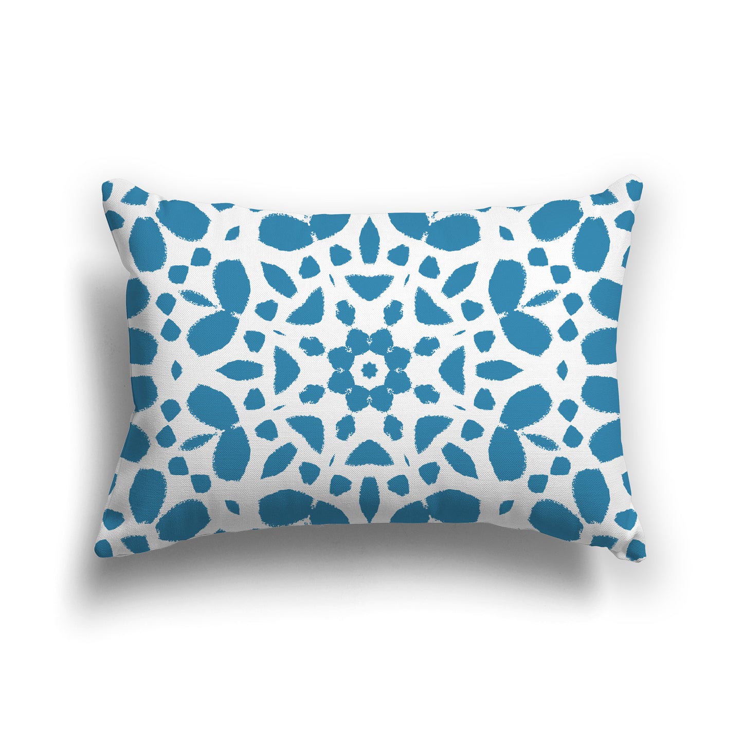 Lumbar Throw Pillow with Large Medium Blue-turquoise and White Circular Graphic