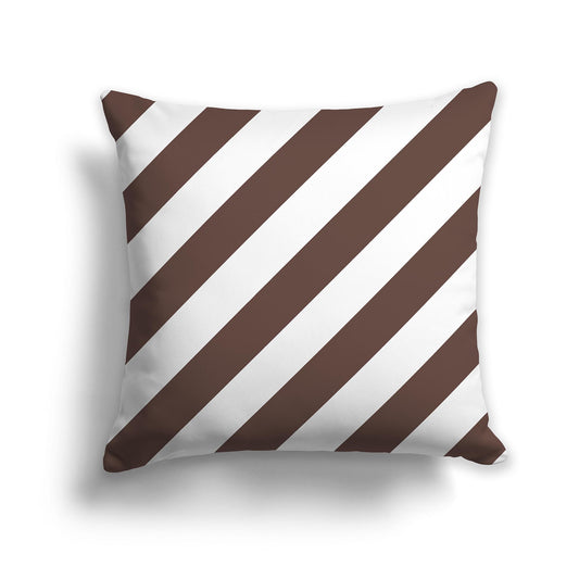 Square Throw Pillow with Brown and White Diagonal Bars
