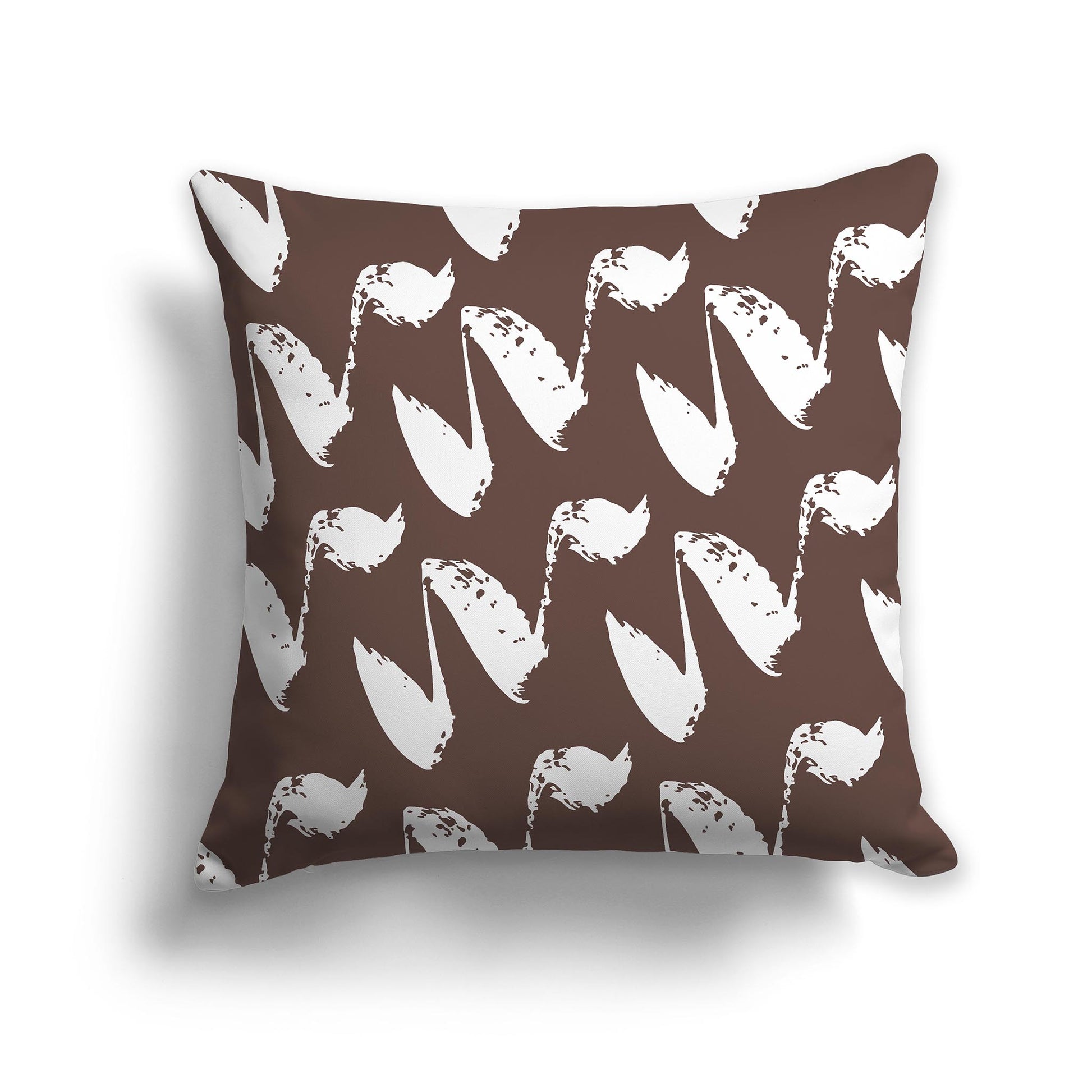 Brown Square Throw Pillow with White Squiggle Pattern