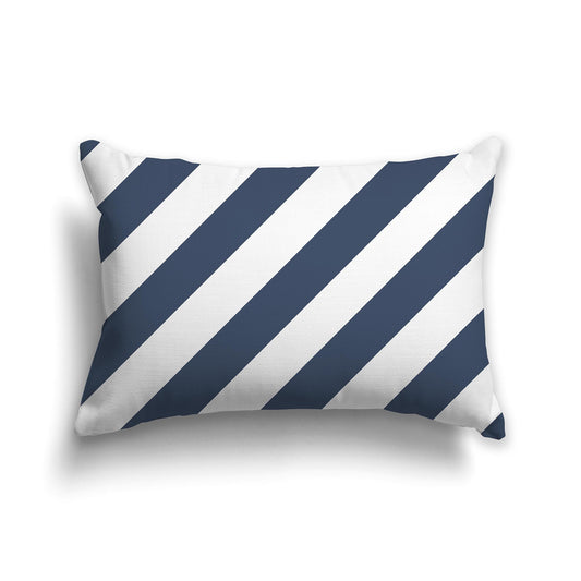White Throw Pillow with Diagonal Blue Bars on Both Sides | Faux Suede | 20 x 14 inches