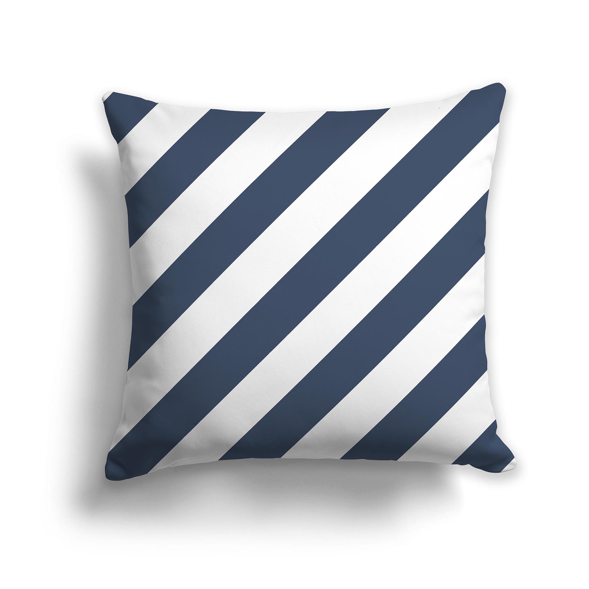 Square Throw Pillow with Blue and White Diagonal Bars