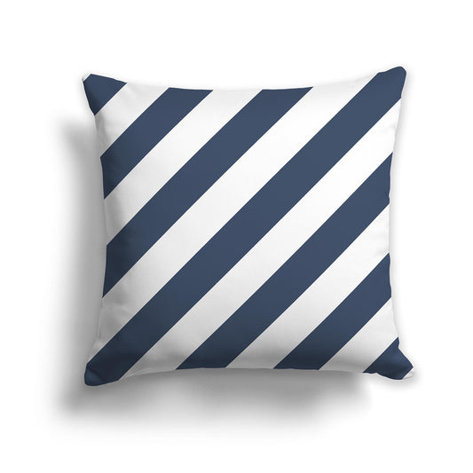 Square Throw Pillow with Blue and White Diagonal Bars