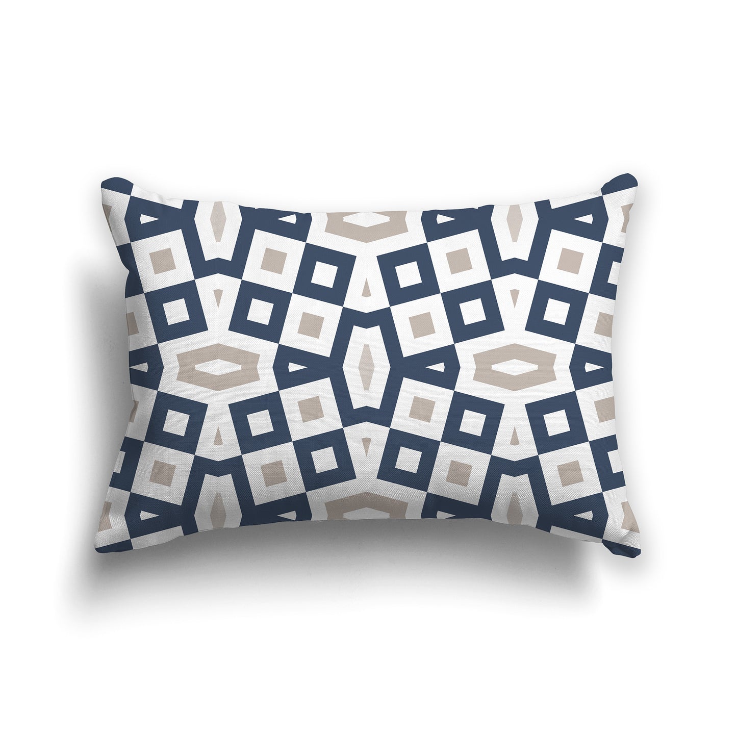 20x14 inch Lumbar Throw Pillow with Blue, Taupe and White Geometric Pattern