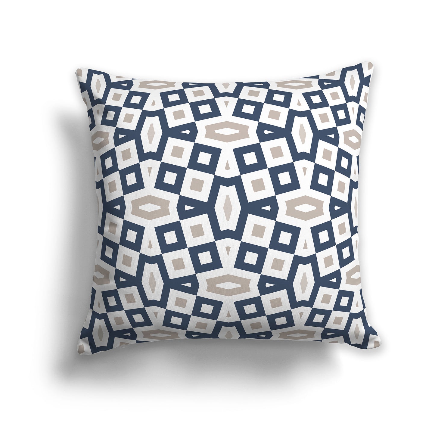 26 inch Throw Pillow with Blue, Taupe and White Geometric Pattern