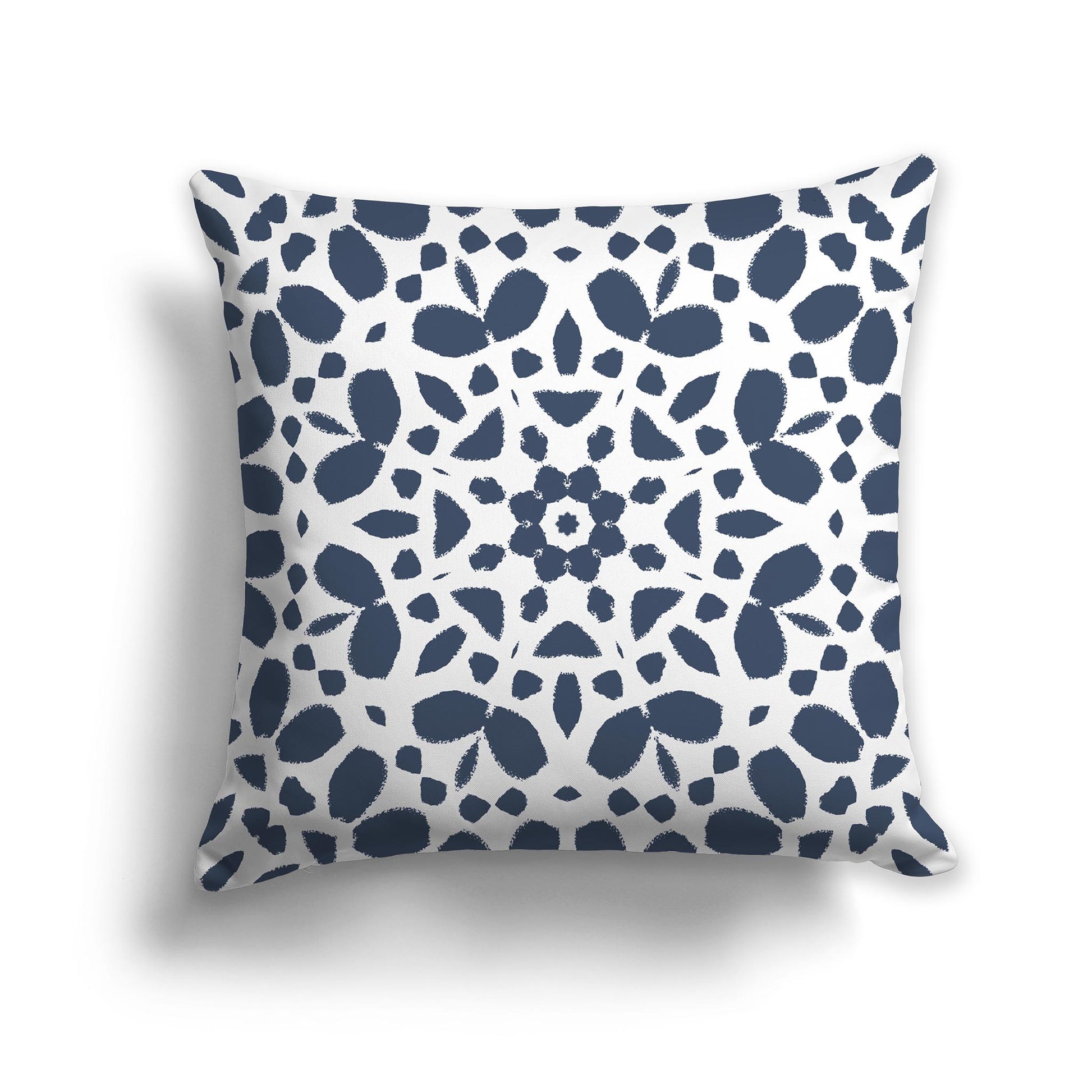 White Square Throw Pillow with Large White Circular Graphic
