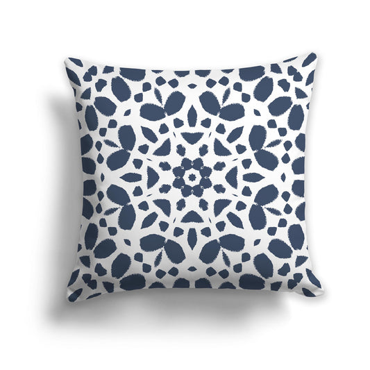 White Square Throw Pillow with Large White Circular Graphic