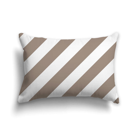 White Throw Pillow with Brown Diagonal Bars on Both Sides | Faux Suede | 20 x 14 inches
