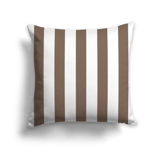 White Throw Pillow with Brown Vertical Bars on Front | Faux Suede | 14 x 14 inches
