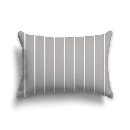 Medium Grey Throw Pillow with White Stripes on Front | Faux Suede | 20 x 14 inches