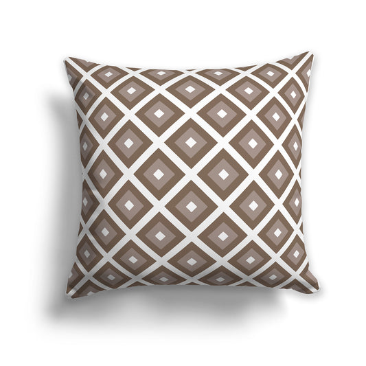 White Throw Pillow with Radiating Two-tone Brown Squares on Both Sides | Faux Suede | 14 x 14 inches