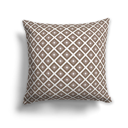 26 inch Throw Pillow with Two-tone Brown and White Square Repeat Pattern