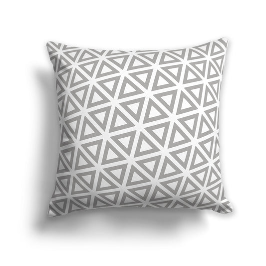 White Throw Pillow with Medium Grey Triangle Pattern on Both Sides | Faux Suede | 14 x 14 inches