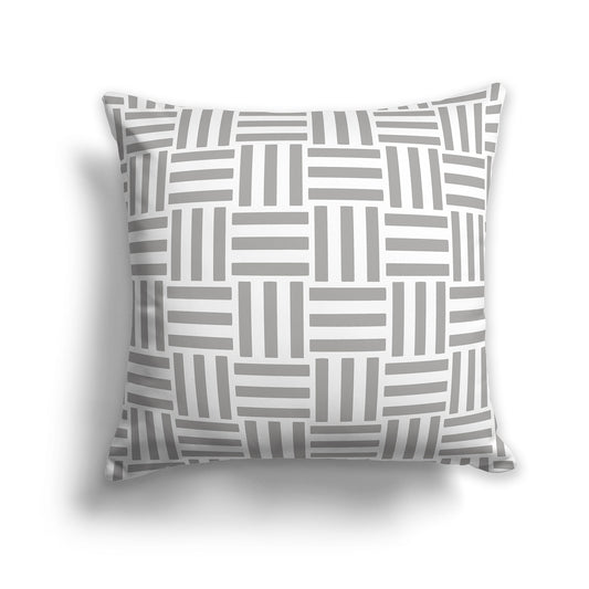 White Throw Pillow with Medium Grey Basket Weave Pattern on Both Sides | Faux Suede | 14 x 14 inches