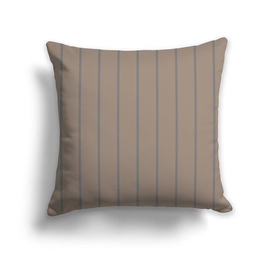 Medium Brown Throw Pillow with Fine Vertical Grey Stripes on Front | Faux Suede | 14 x 14 inches