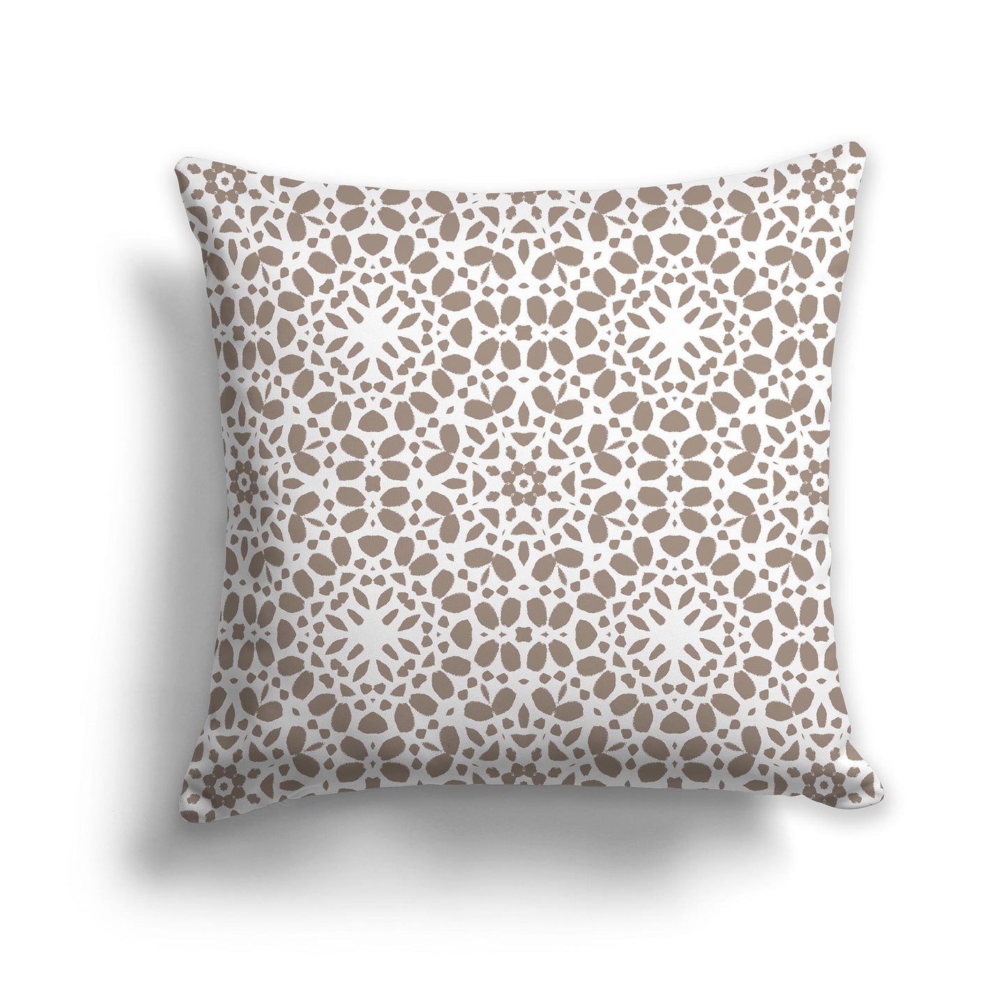Square Throw Pillow with Fine Medium Brown and White Circular Repeat Pattern