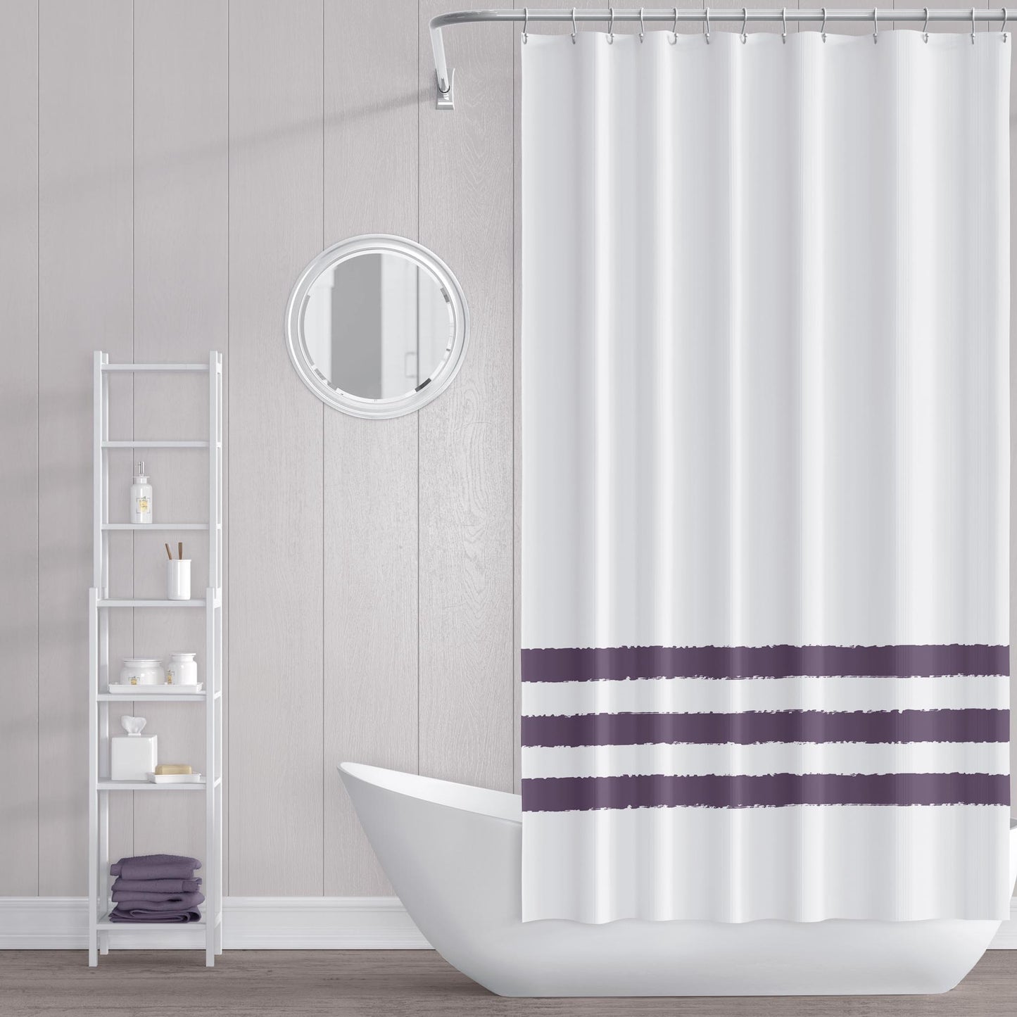 White Shower Curtain with Orange Hand-painted Stripe Print | SC-1181-100