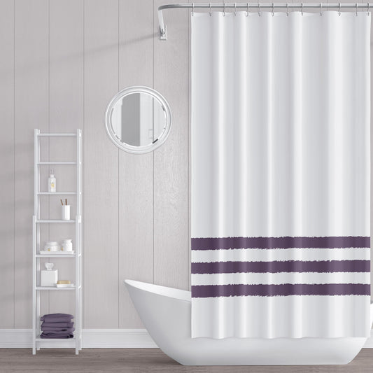 White Shower Curtain with Orange Hand-painted Stripe Print | SC-1181-100