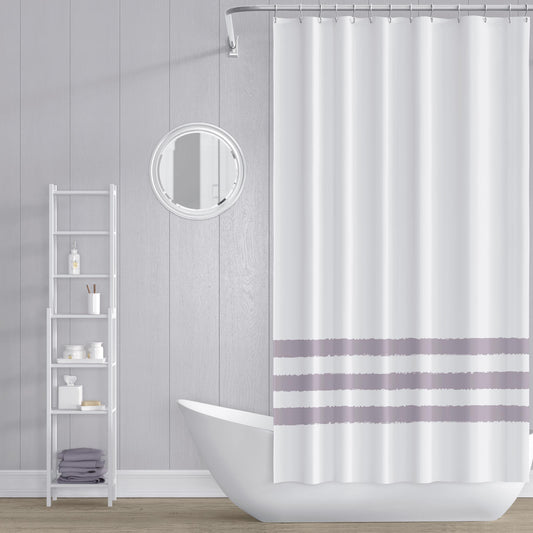 White Shower Curtain with Pale Purple Hand-painted Stripe Print | SC-1181-133