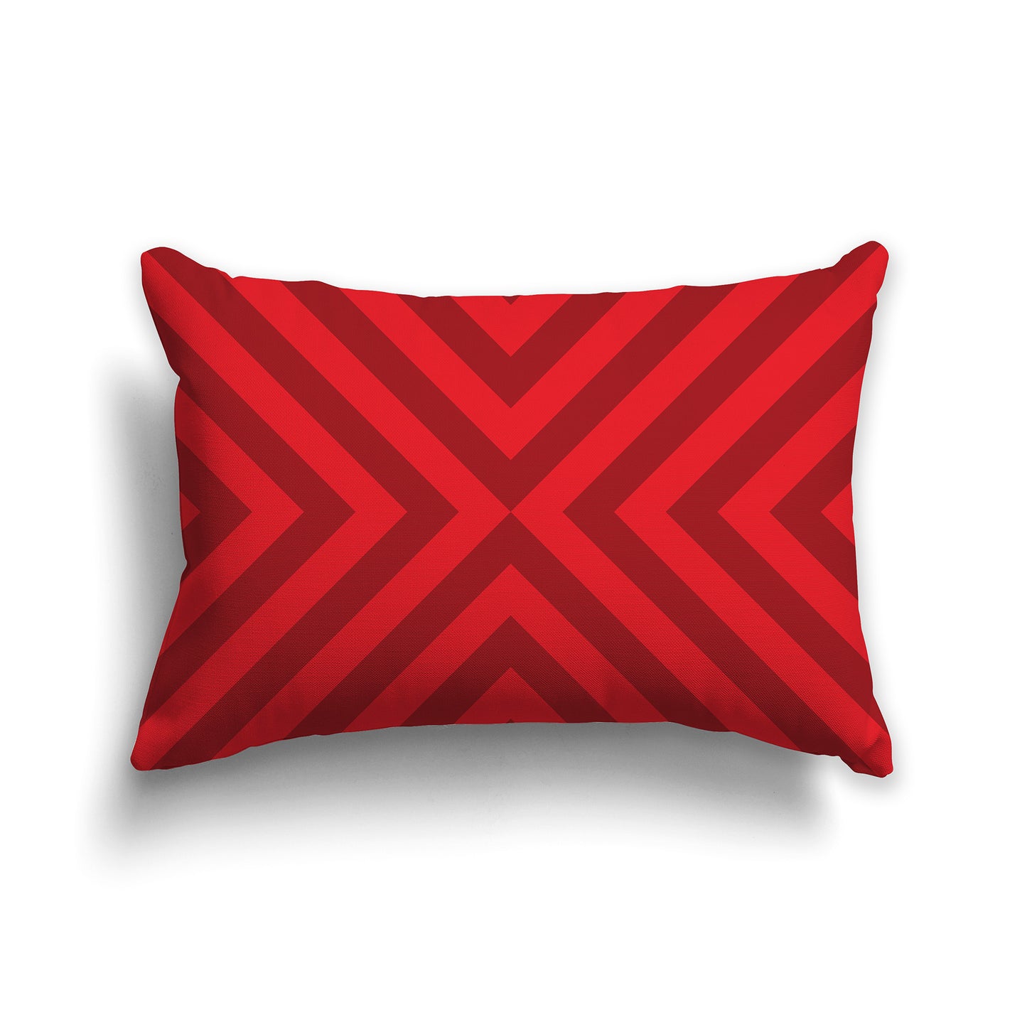 Lumbar Throw Pillow with Two-tone Red Radiating Diagonal Bars