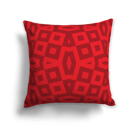 Throw Pillow with Two-tone Red Geometric Pattern on Both Sides | Faux Suede | 14 x 14 inches