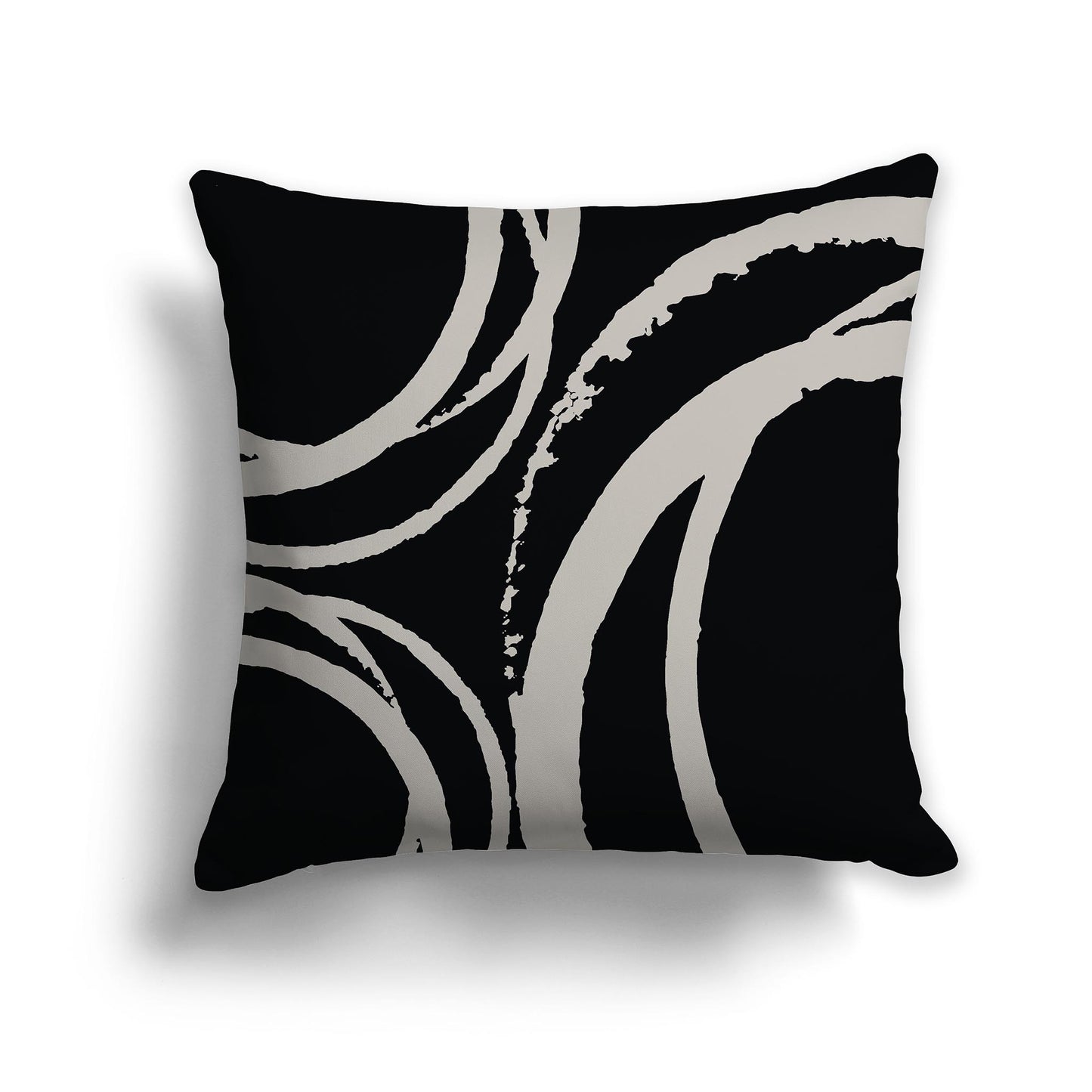 Square Throw Pillow with Black and Taupe Abstract Circles