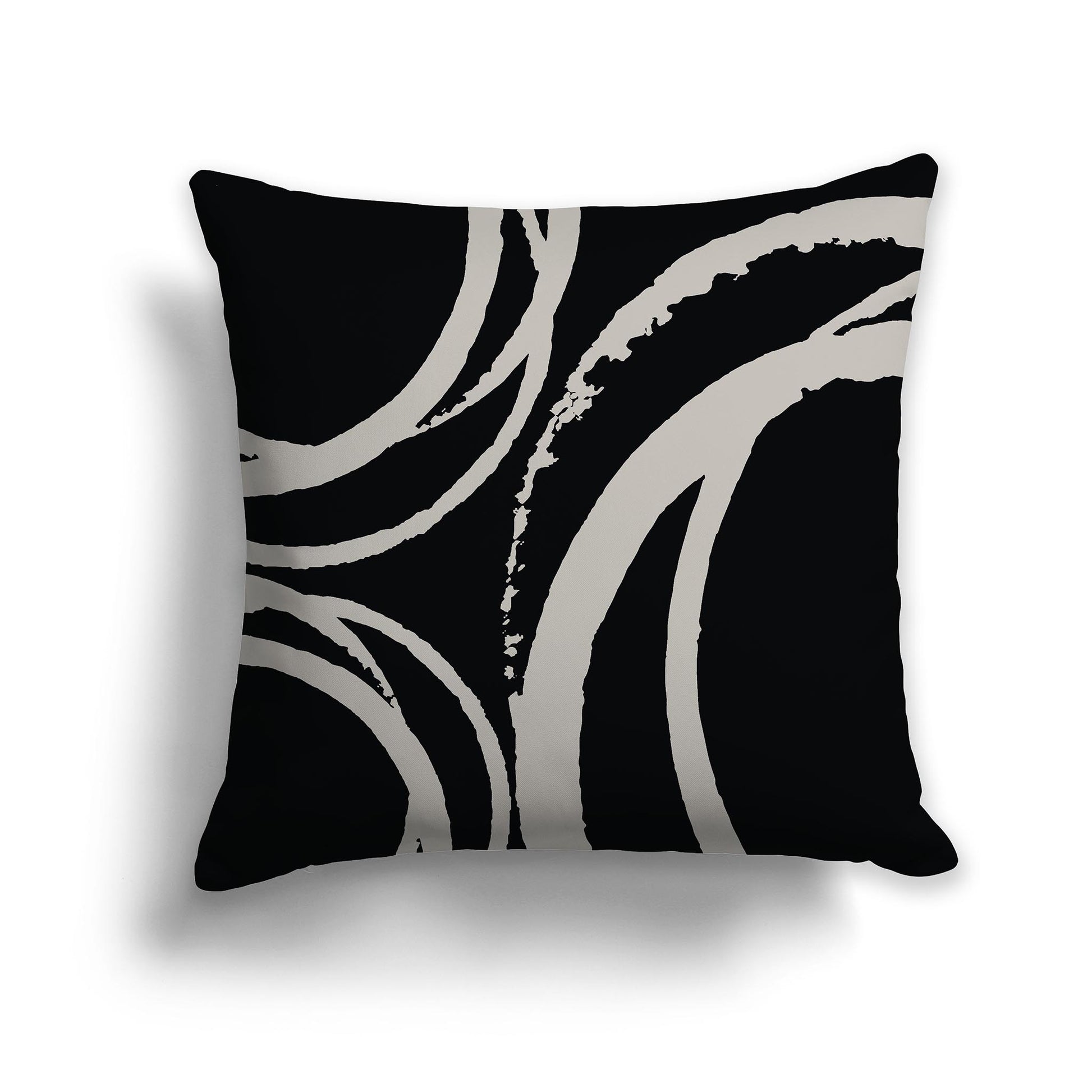 Square Throw Pillow with Black and Taupe Abstract Circles
