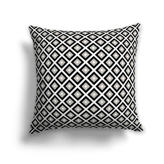 26 inch Throw Pillow with Black, Taupe and White Square Repeat Pattern