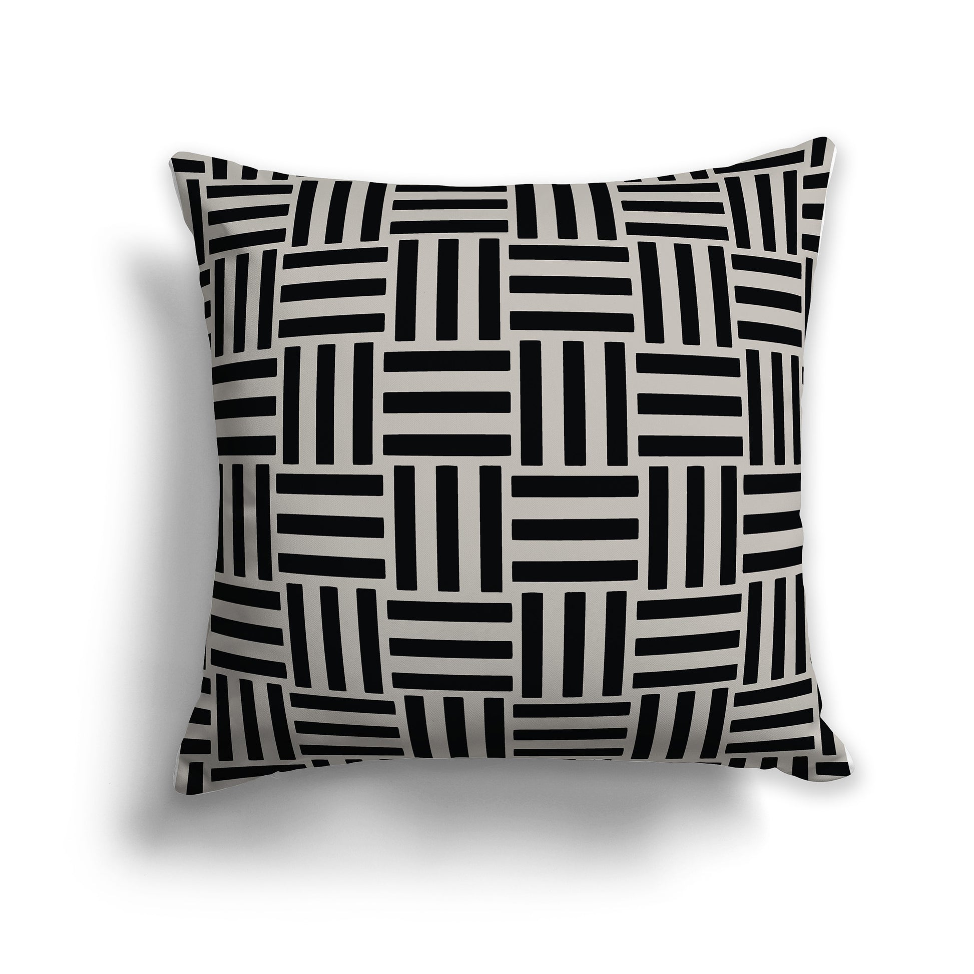 14 inch Throw Pillow with Black and Taupe Basket Weave Pattern