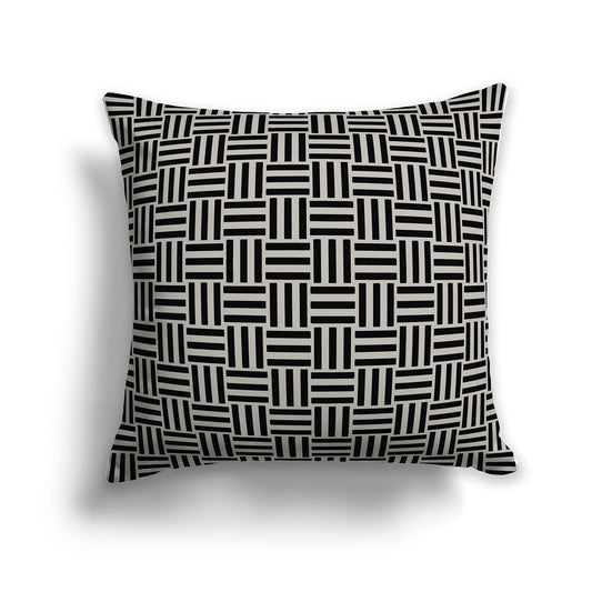 26 inch Throw Pillow with Black and Taupe Basket Weave Pattern