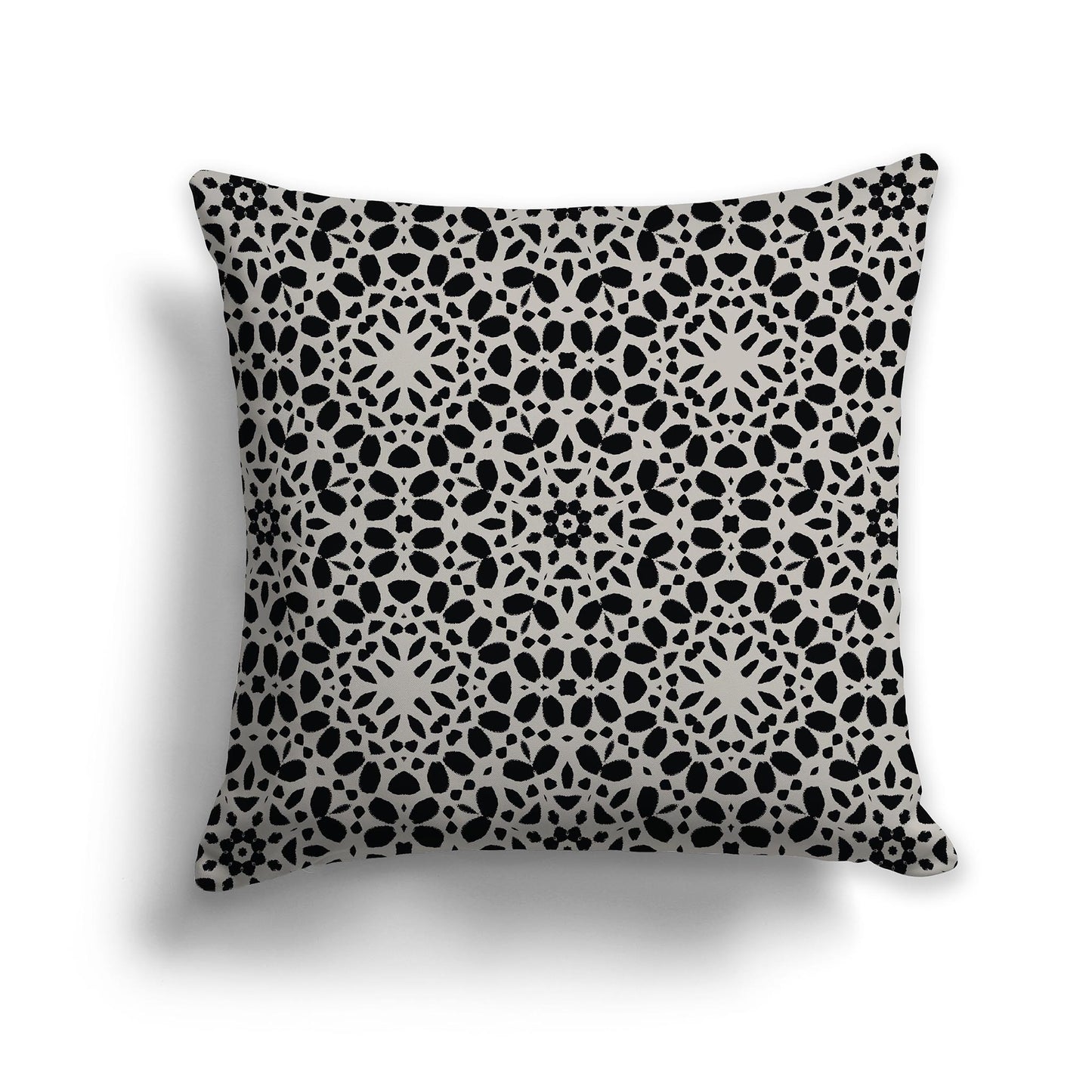 Square Throw Pillow with Fine Black and Taupe Circular Repeat Pattern