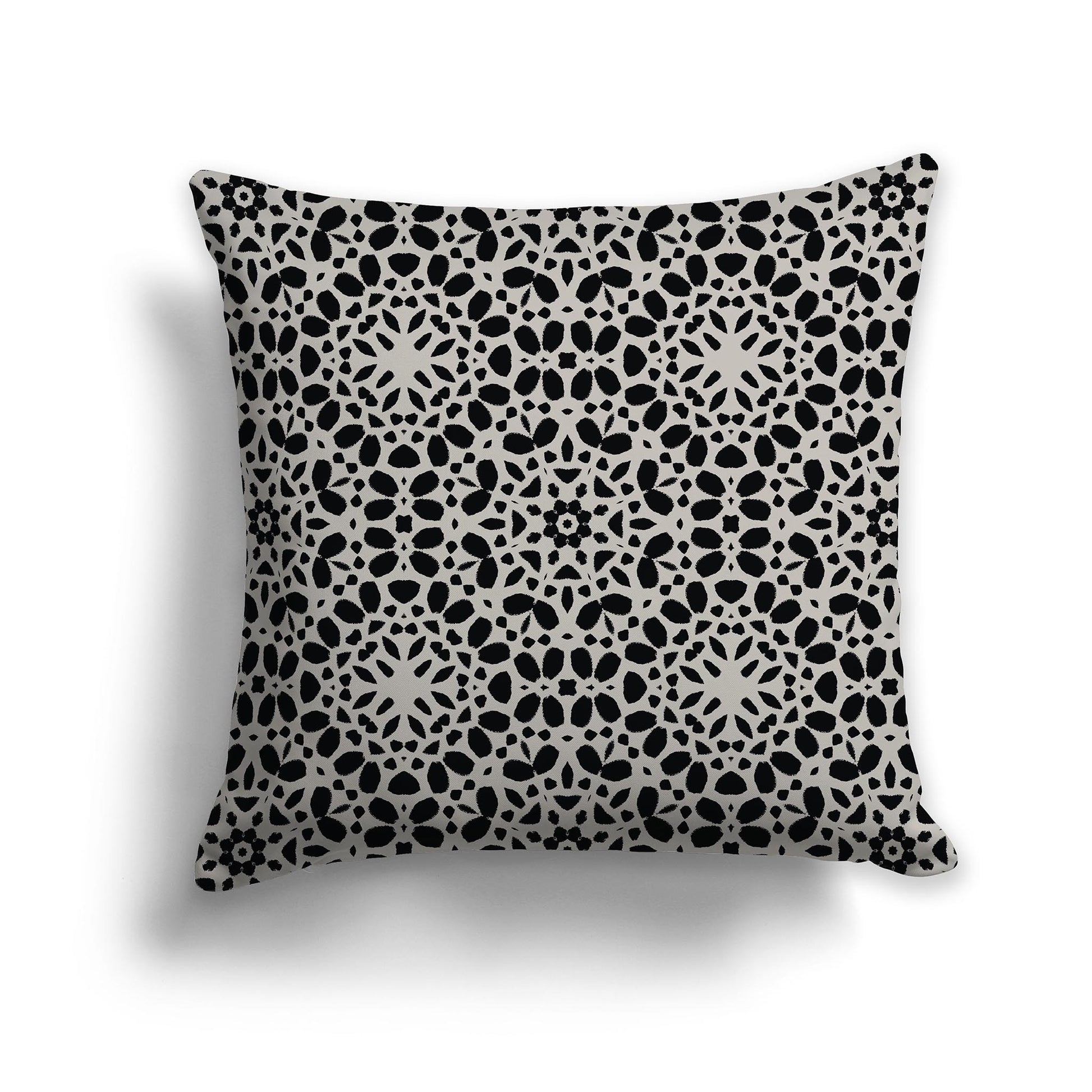 Square Throw Pillow with Fine Black and Taupe Circular Repeat Pattern