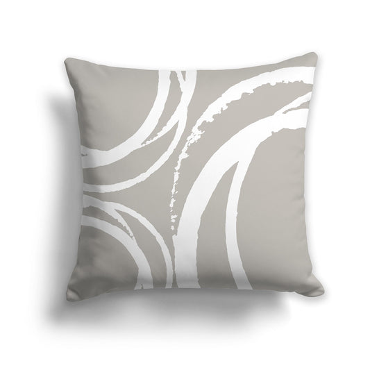 Square Throw Pillow with White and Taupe Abstract Circles