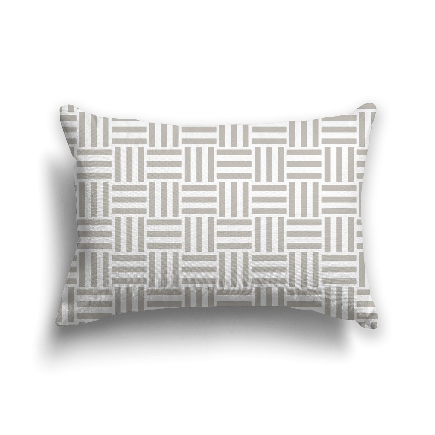 20x14 inch Lumbar Throw Pillow with White and Taupe Basket Weave Pattern