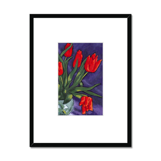 Framed Fine Art Print, Faux Mat - 18x24 inches | Red Tulips in Acrylic, FMV-1110-002