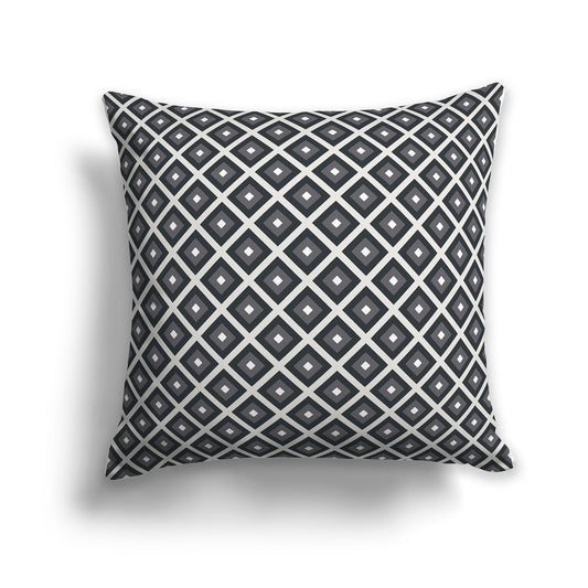 26 inch Throw Pillow with Two-tone Grey and White Square Repeat Pattern