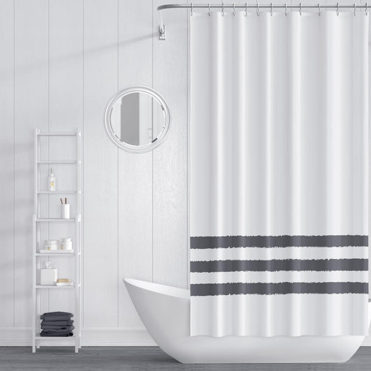 White Shower Curtain with Grey Hand-painted Stripe Print | SC-1201-167