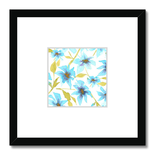 Framed Fine Art Print, Faux Mat - 12x12 inches | Blue Floral Watercolor, fms-1430-002